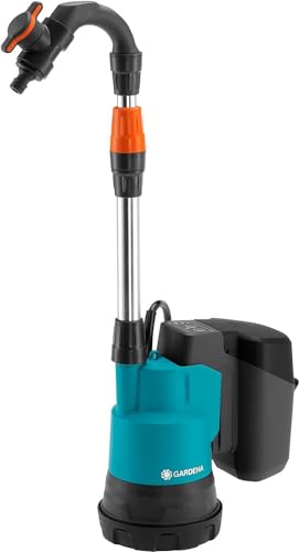 Gardena Akku-Regenfasspumpe 2000/2 18V P4A ohne Akku: Akku-Tauchpumpe mit integriertem Filter, Trockenlaufsicherung,...